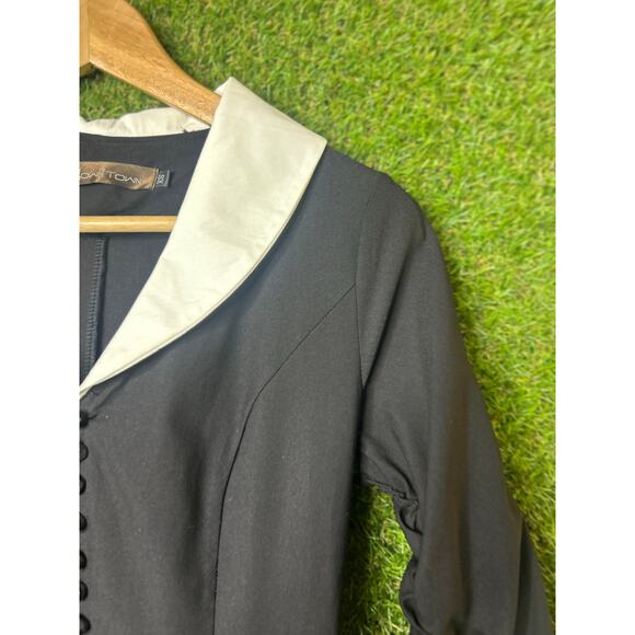 Gown Town Black Sailor Collar Vintage Style Dress 3/4 Ruched Sleeves‎ Size XS - Picture 2 of 8